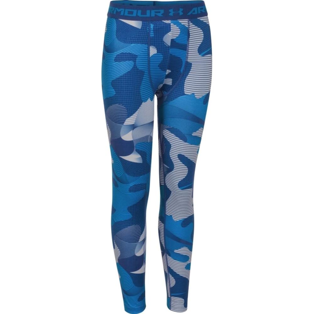 Under Armour Youth Boys Blue Camo Fitted HeatGear Leggings Size YL Large